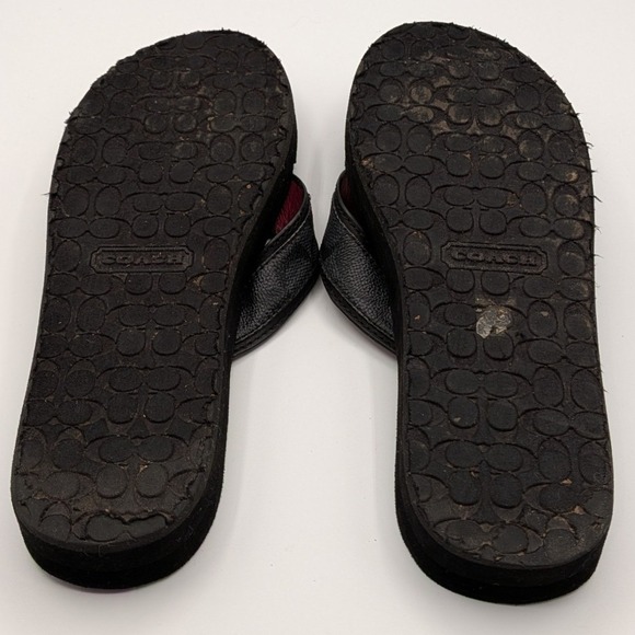 Coach 9B $95 Judy Black Leather Platform Thong Flip Flop Sandals Red Lining main image 1